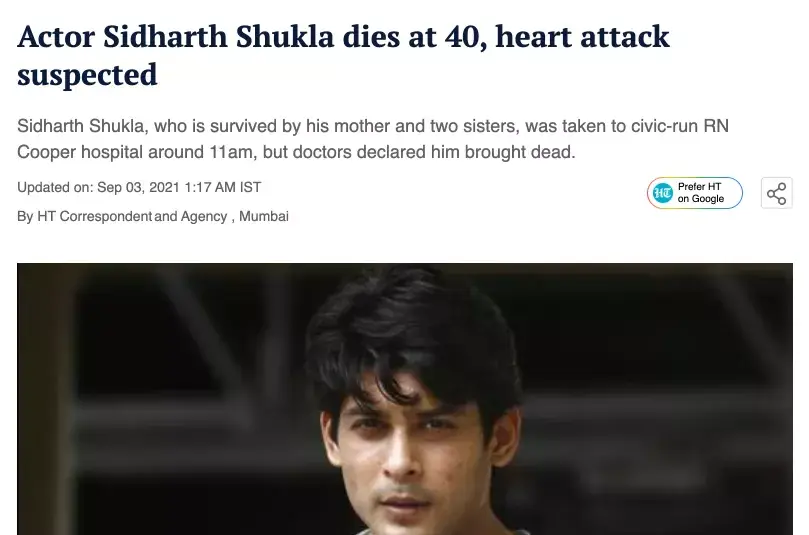 News headline about a heart attack