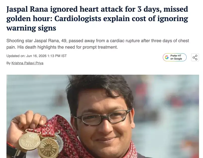 News headline about a heart attack